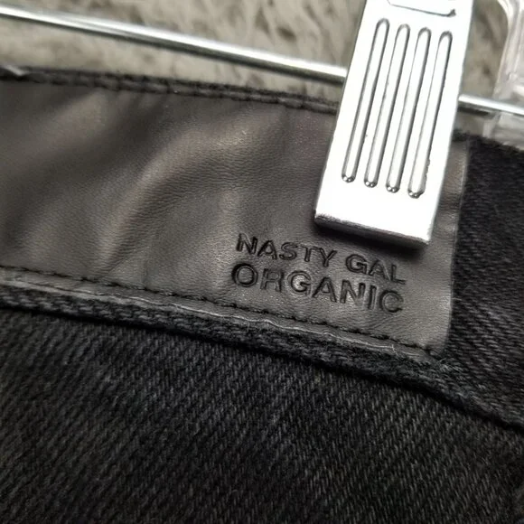 Nasty Gal Jeans Womens 8 Black Organic Cotton High Wide Leg Frayed Crop *Read* - Picture 12 of 16